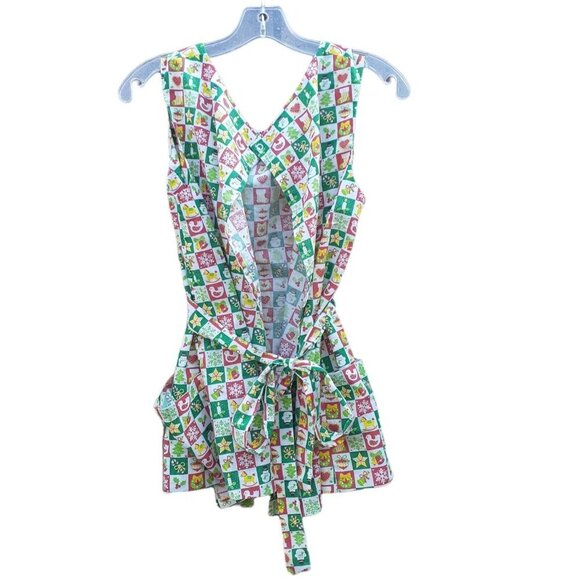 VTG Christmas Print Apron with Pockets Tie Back One Size Average Teen Adult - Picture 3 of 6